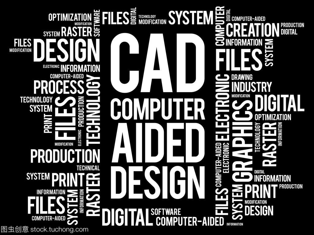 Cad-计算机辅助设计词云、 商业概念背景